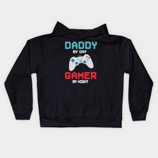 daddy by day gamer by night funny for dad video game fathers day game controller Kids Hoodie